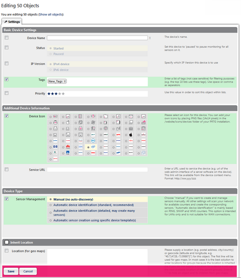 Example of Device Settings in Multi-Edit Mode