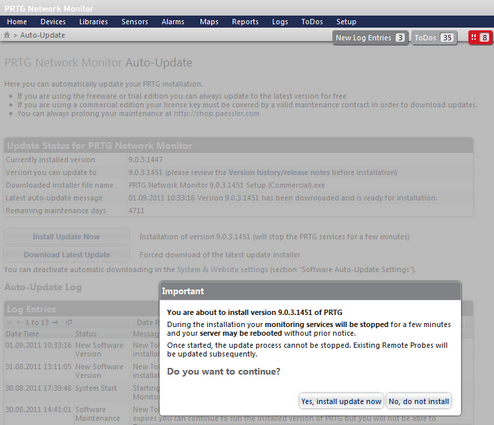 Automatic Software Update Confirmation Dialog Automatic Software Update Confirmation Dialog
